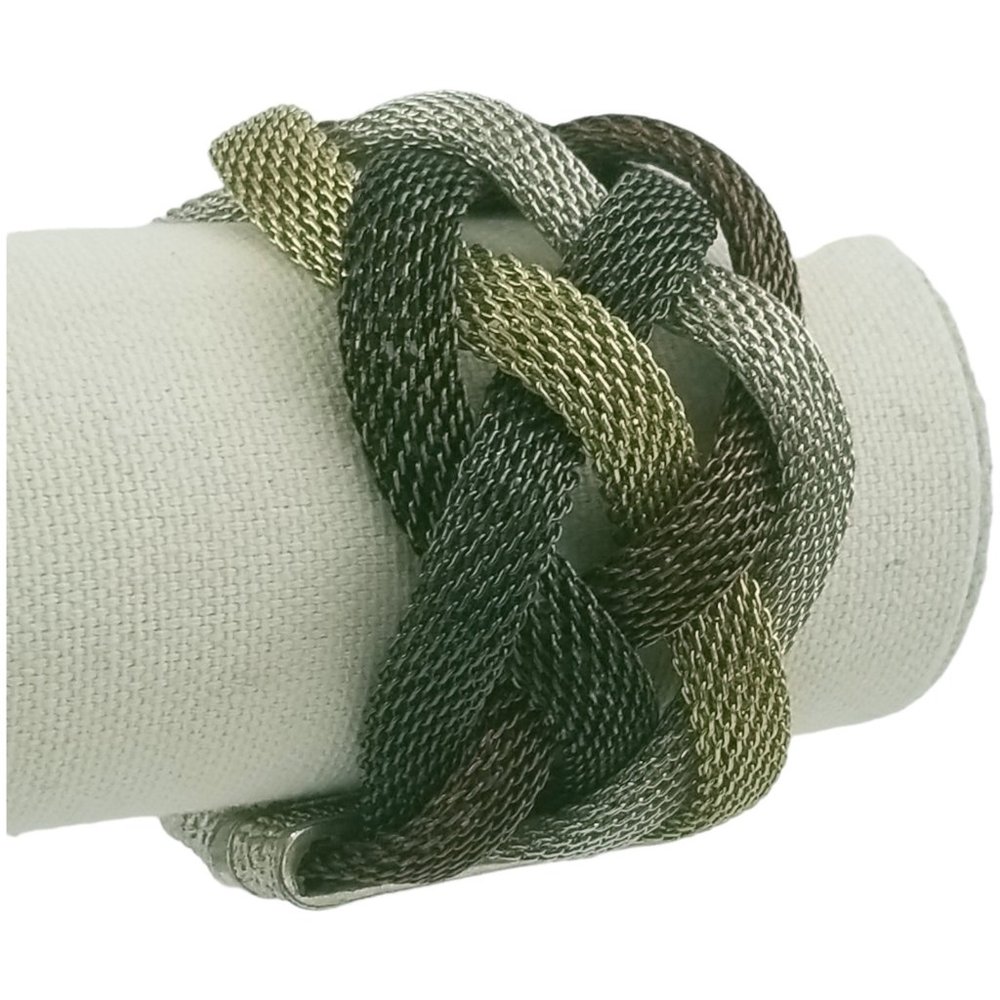 Brown Earth Gold Tone Braided Metal Mesh Bracelet Strong Magnetic Closure T9